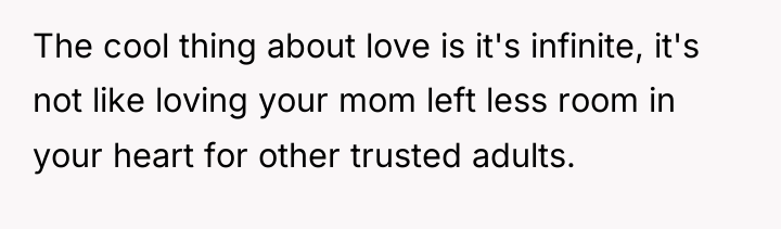 The cool thing about love is it's infinite, it's not...