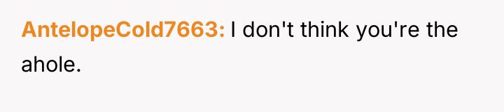 AntelopeCold7663 I don't think you're the ahole.
