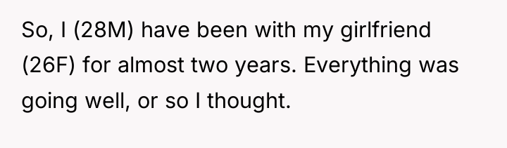 So, I (28M) have been with my girlfriend (26F) for...