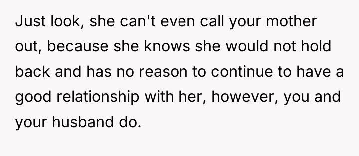 Just look, she can't even call your mother out, because...