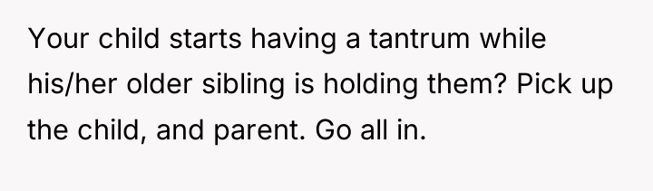 Your child starts having a tantrum while his/her older sibling...