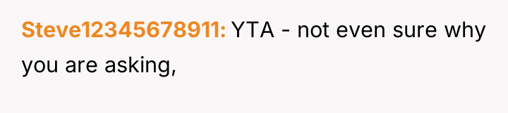 Steve12345678911 YTA - not even sure why you are asking,
