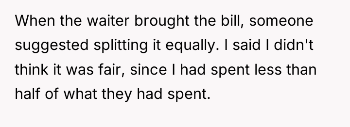 When the waiter brought the bill, someone suggested splitting it...