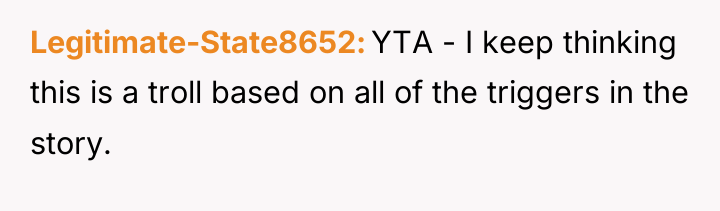 Legitimate-State8652 YTA - I keep thinking this is a troll...