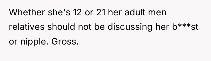 Whether she's 12 or 21 her adult men relatives should...