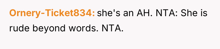 Ornery-Ticket834 she's an AH. NTA: She is rude beyond words....