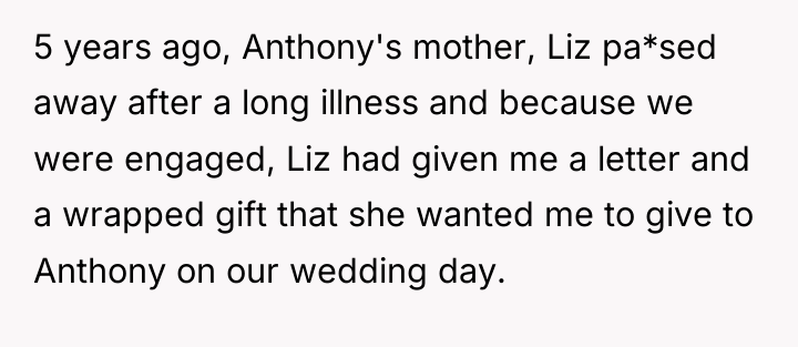 5 years ago, Anthony's mother, Liz pa*sed away after a...