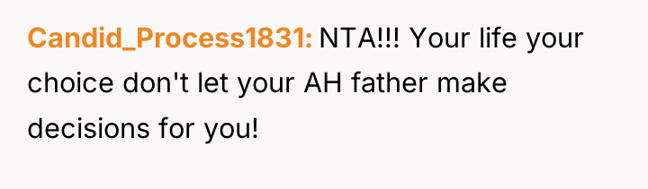 Candid_Process1831 NTA!!! Your life your choice don't let your AH...