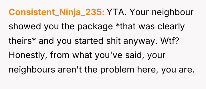 Consistent_Ninja_235 YTA. Your neighbour showed you the package *that was...