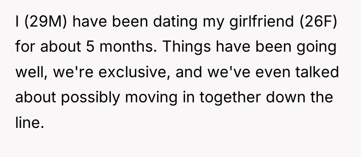 I (29M) have been dating my girlfriend (26F) for about...