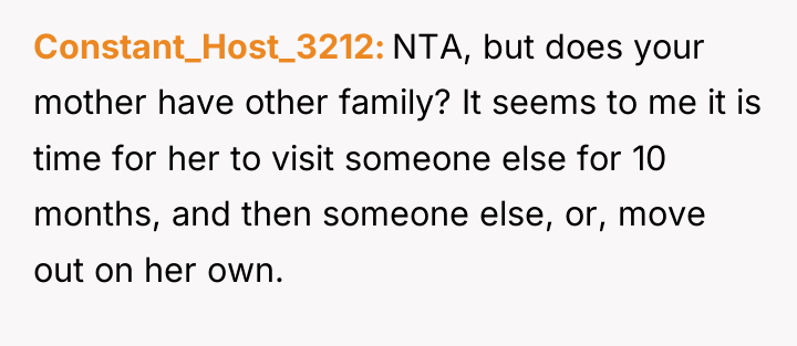 Constant_Host_3212 NTA, but does your mother have other family? It...