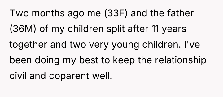 Two months ago me (33F) and the father (36M) of...
