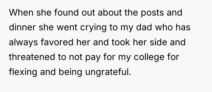 When she found out about the posts and dinner she...