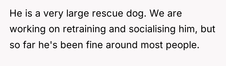 He is a very large rescue dog. We are working...