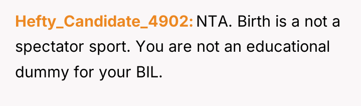Hefty_Candidate_4902 NTA. Birth is a not a spectator sport. You...