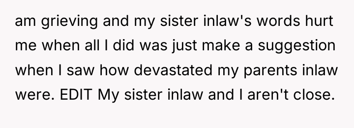 am grieving and my sister inlaw's words hurt me when...