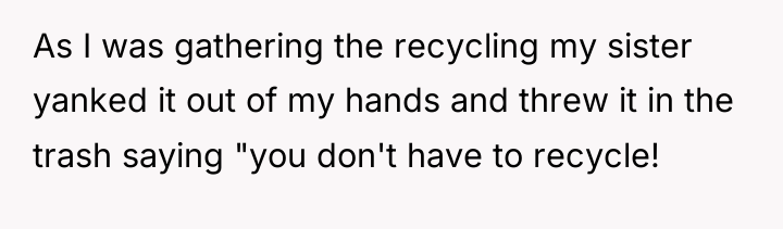 As I was gathering the recycling my sister yanked it...
