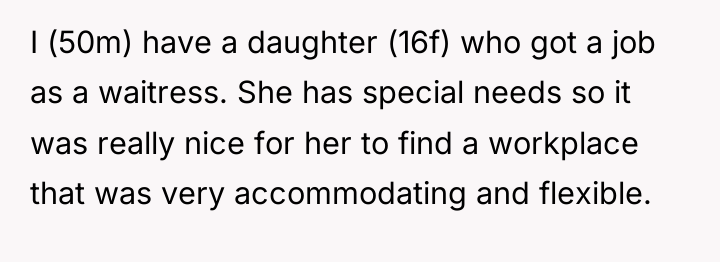 I (50m) have a daughter (16f) who got a job...