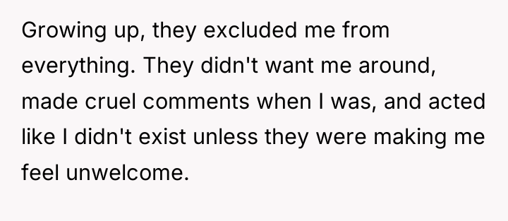 Growing up, they excluded me from everything. They didn't want...