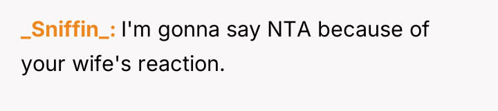 _Sniffin_ I'm gonna say NTA because of your wife's reaction.