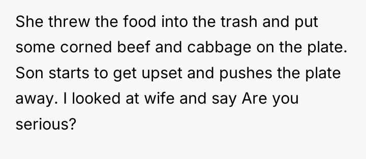 She threw the food into the trash and put some...