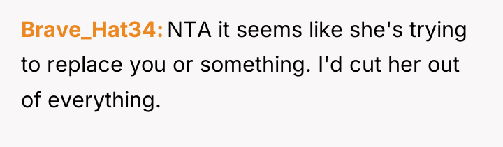 Brave_Hat34 NTA it seems like she's trying to replace you...