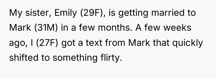 My sister, Emily (29F), is getting married to Mark (31M)...