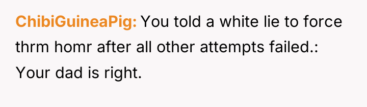 ChibiGuineaPig You told a white lie to force thrm homr...
