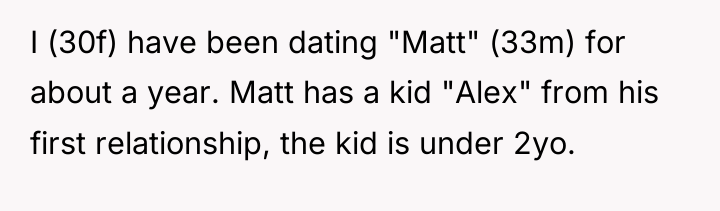 I (30f) have been dating "Matt" (33m) for about a...