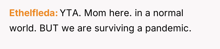 Ethelfleda YTA. Mom here. in a normal world. BUT we...