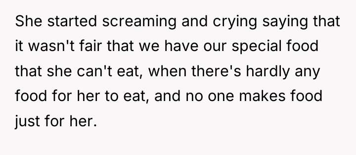 She started screaming and crying saying that it wasn't fair...