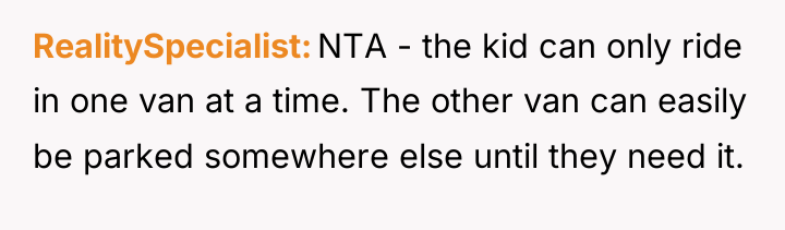 RealitySpecialist NTA - the kid can only ride in one...