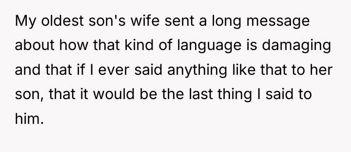 My oldest son's wife sent a long message about how...