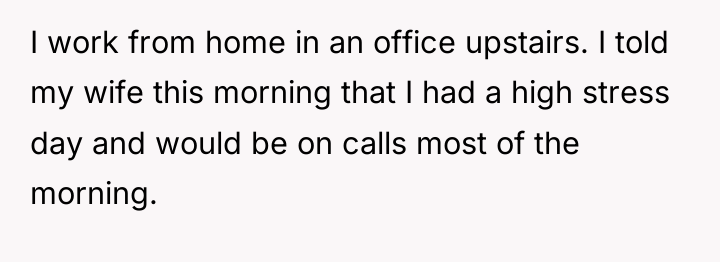 I work from home in an office upstairs. I told...
