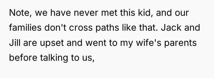 Note, we have never met this kid, and our families...