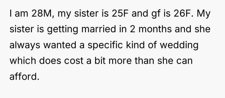 I am 28M, my sister is 25F and gf is...