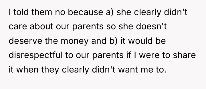 I told them no because a) she clearly didn't care...