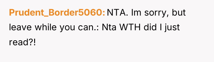 Prudent_Border5060 NTA. Im sorry, but leave while you can.: Nta...