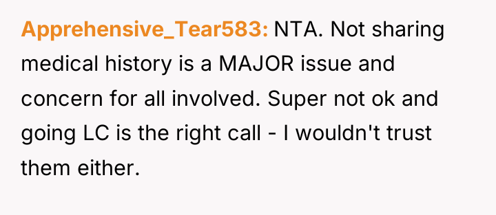 Apprehensive_Tear583 NTA. Not sharing medical history is a MAJOR issue...