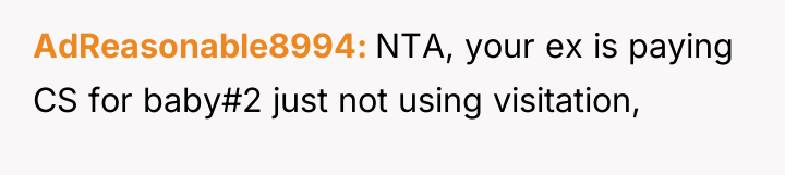 AdReasonable8994 NTA, your ex is paying CS for baby#2 just...