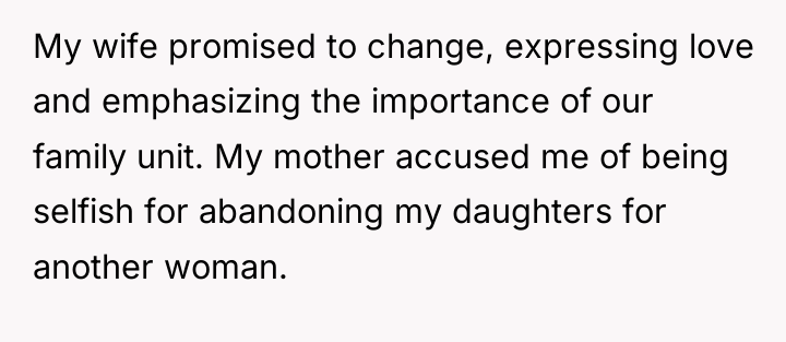 My wife promised to change, expressing love and emphasizing the...
