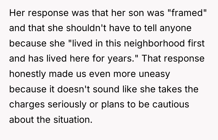 Her response was that her son was "framed" and that...