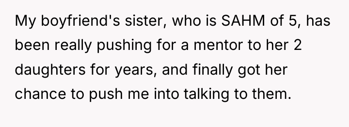 My boyfriend's sister, who is SAHM of 5, has been...