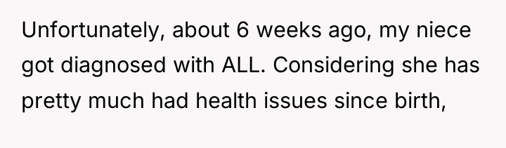 Unfortunately, about 6 weeks ago, my niece got diagnosed with...