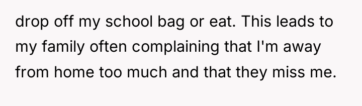 drop off my school bag or eat. This leads to...