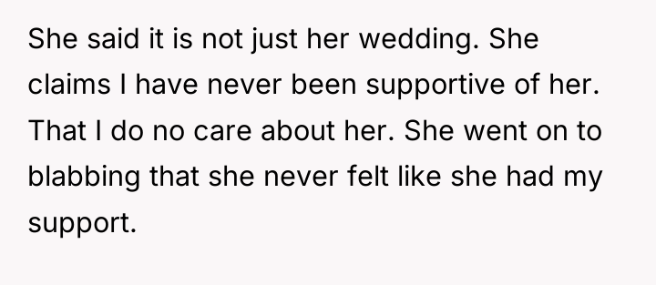 She said it is not just her wedding. She claims...