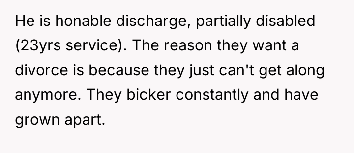 He is honable discharge, partially disabled (23yrs service). The reason...
