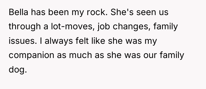 Bella has been my rock. She's seen us through a...