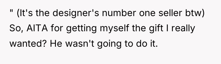 " (It's the designer's number one seller btw) So, AITA...