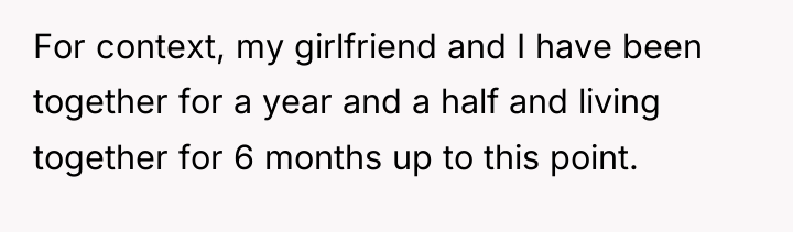 For context, my girlfriend and I have been together for...